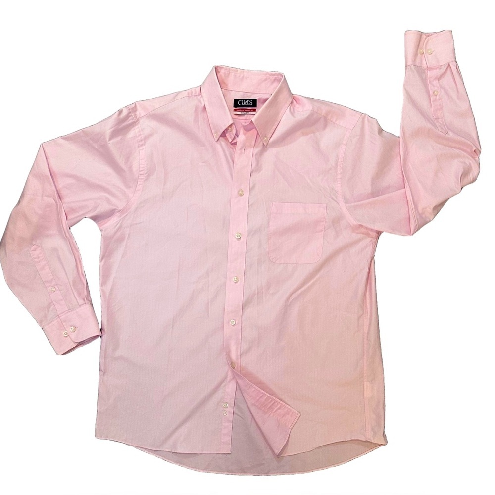 Men Chaps Button Up Dress Shirt Pink Large Quiet Luxury Preppy Old Money Office